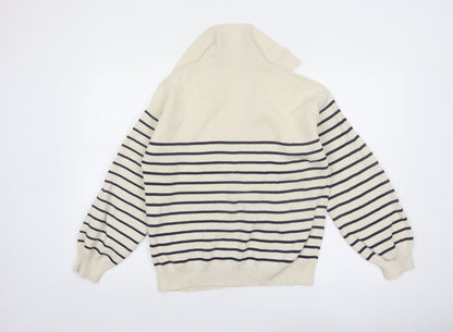 & Other Stories Women Ivory Striped Collared Pullover Jumper Size 12