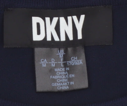 DKNY Women Blue Crew Neck Button Cardigan L Lightweight Knit
