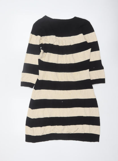 Selection Women's Black Beige Striped Knit Shift Dress M