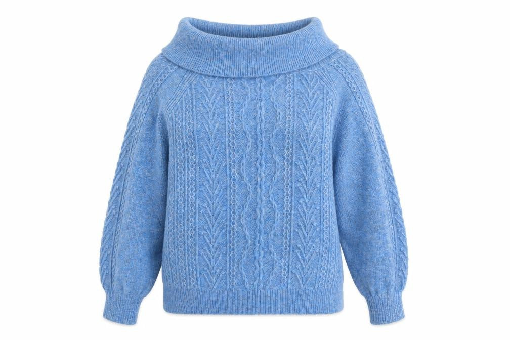 Next Women Blue Cable Knit Cowl Neck Jumper L