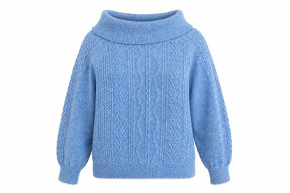 Next Women Blue Cable Knit Cowl Neck Jumper L