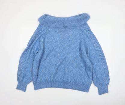 Next Women Blue Cable Knit Cowl Neck Jumper L
