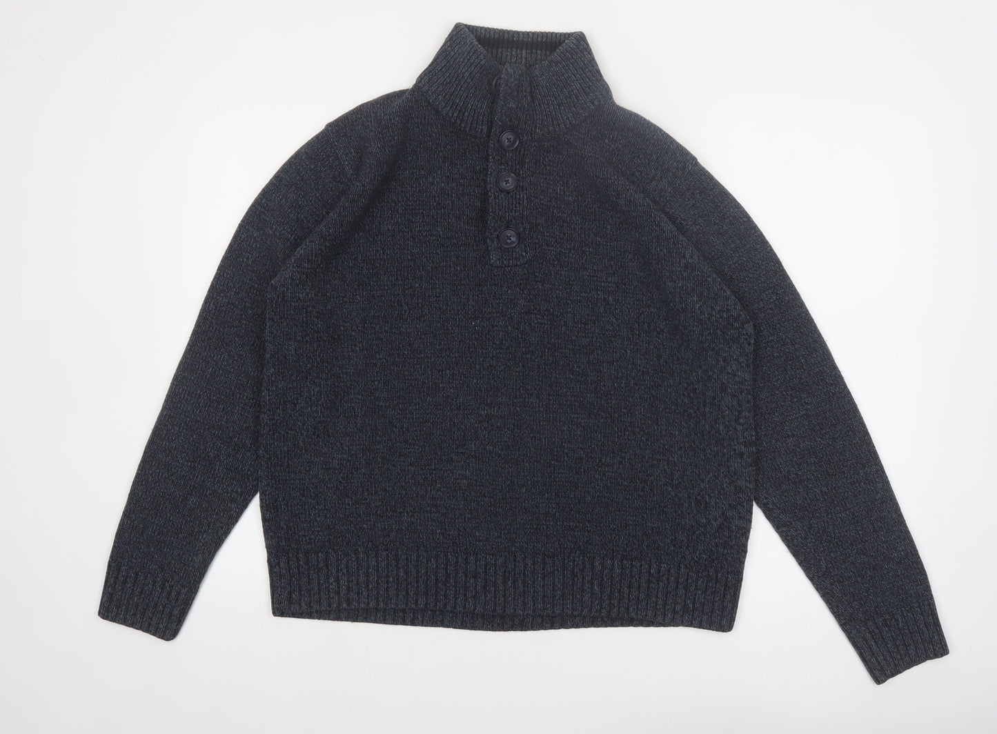 Marks and Spencer Men's Grey Henley Knit Jumper Medium