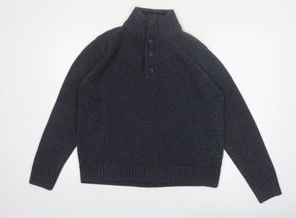 Marks and Spencer Men's Grey Henley Knit Jumper Medium
