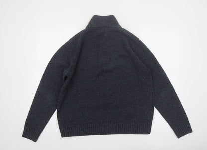 Marks and Spencer Men's Grey Henley Knit Jumper Medium