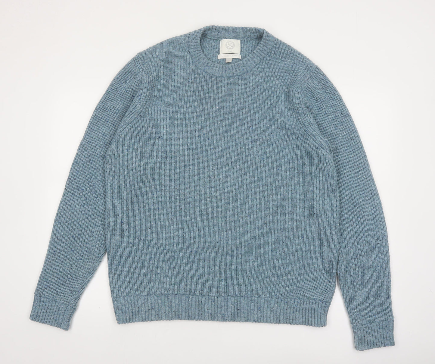 Marks and Spencer Men's Blue Wool Blend Crew Neck Jumper Size L