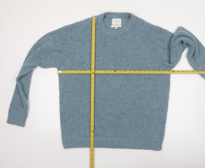 Marks and Spencer Men's Blue Wool Blend Crew Neck Jumper Size L