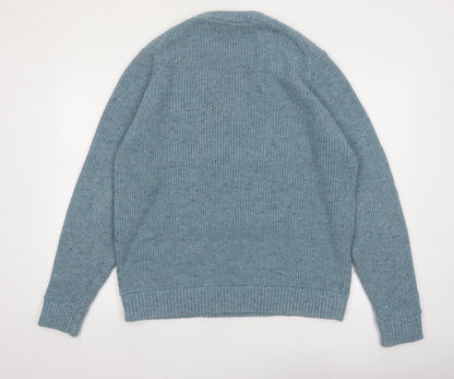 Marks and Spencer Men's Blue Wool Blend Crew Neck Jumper Size L