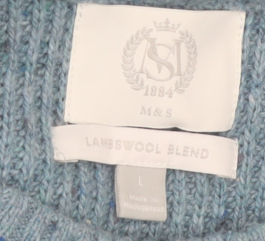 Marks and Spencer Men's Blue Wool Blend Crew Neck Jumper Size L
