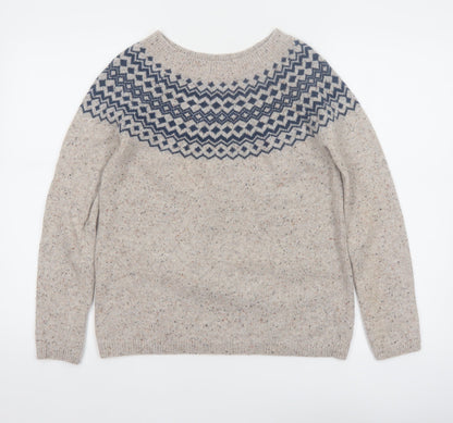 Seasalt Cornwall Womens Beige Wool Jumper UK 8 Crew Neck Geometric Knit