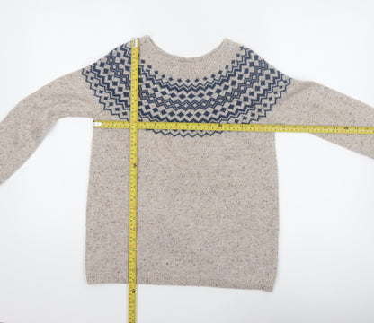 Seasalt Cornwall Womens Beige Wool Jumper UK 8 Crew Neck Geometric Knit
