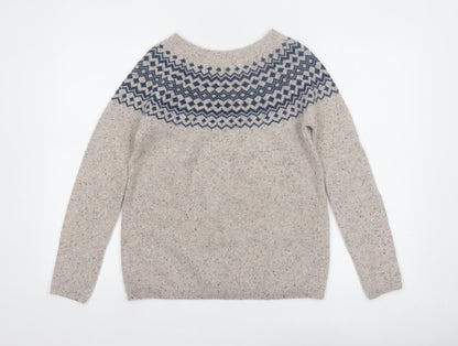 Seasalt Cornwall Womens Beige Wool Jumper UK 8 Crew Neck Geometric Knit