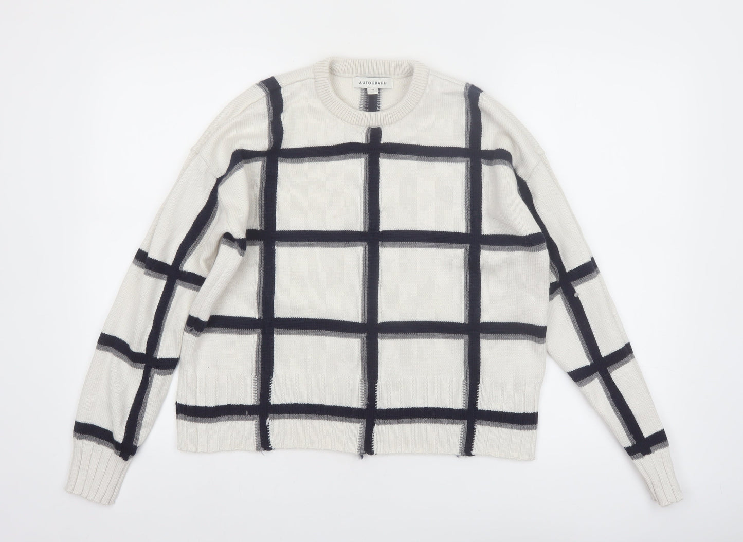 Marks and Spencer Autograph Women’s White Check Merino Wool Pullover Jumper M
