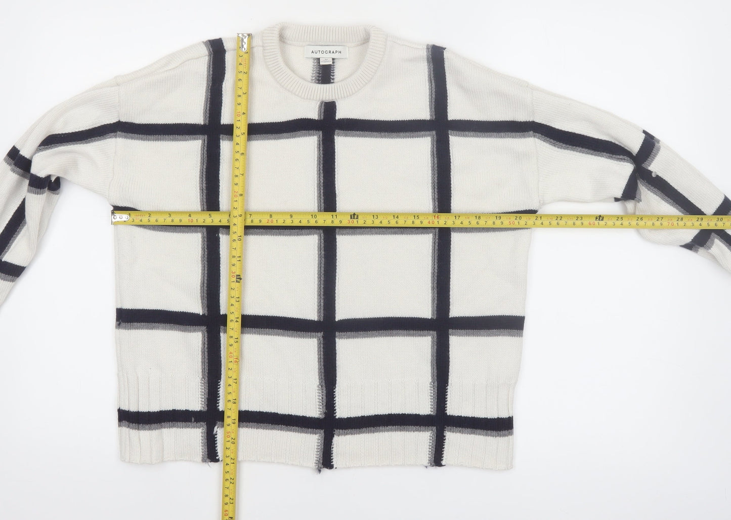 Marks and Spencer Autograph Women’s White Check Merino Wool Pullover Jumper M