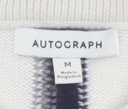 Marks and Spencer Autograph Women’s White Check Merino Wool Pullover Jumper M