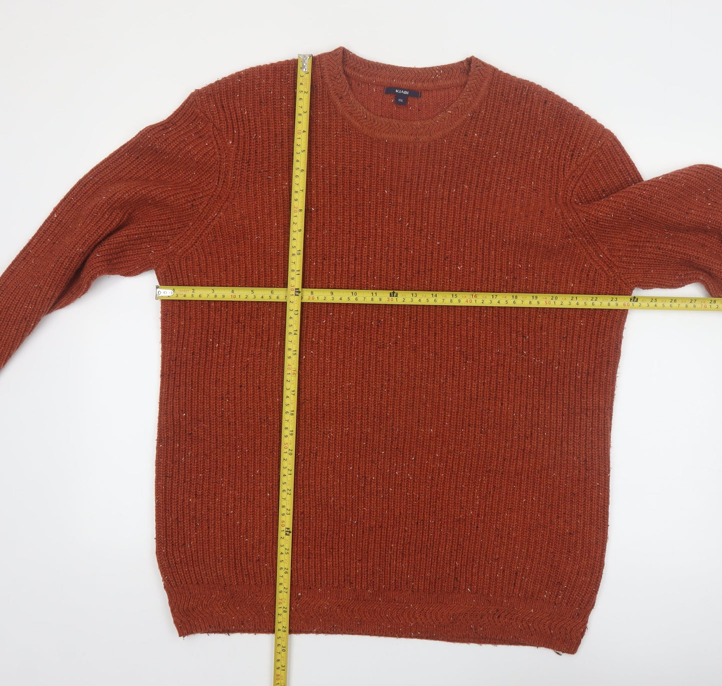 Kiabi Men's Brown 2XL Chunky Knit Wool Blend Pullover Jumper