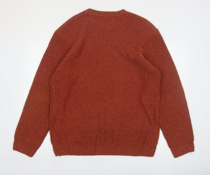 Kiabi Men's Brown 2XL Chunky Knit Wool Blend Pullover Jumper