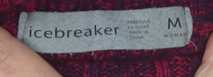 Icebreaker Women's Red Wool Roll Neck Chunky Knit Jumper M
