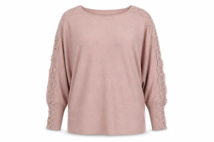 Cable & Gauge Women’s Pink Lace Trim Dolman Pullover Jumper Size L