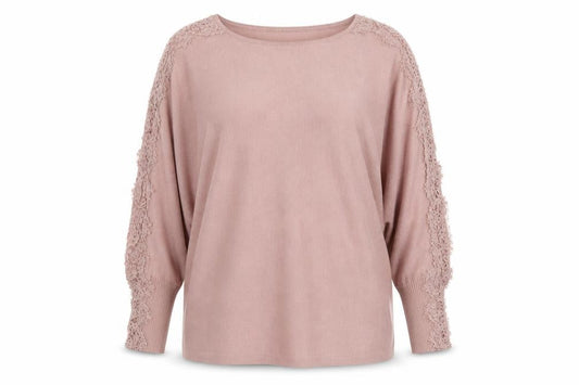 Cable & Gauge Women’s Pink Lace Trim Dolman Pullover Jumper Size L
