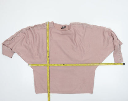 Cable & Gauge Women’s Pink Lace Trim Dolman Pullover Jumper Size L