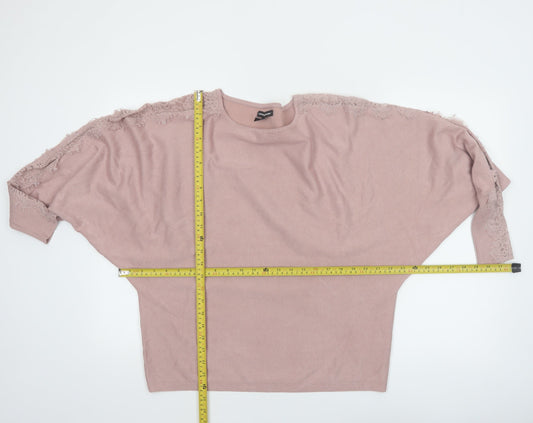 Cable & Gauge Women’s Pink Lace Trim Dolman Pullover Jumper Size L