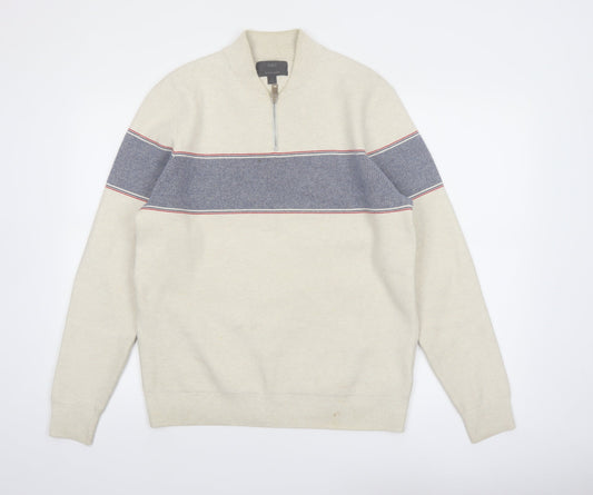 Marks and Spencer Men's Beige 1/2 Zip Cotton Blend Jumper M