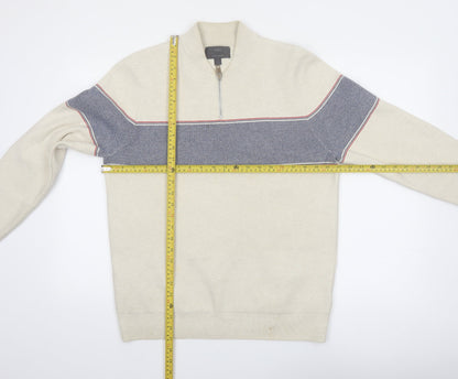 Marks and Spencer Men's Beige 1/2 Zip Cotton Blend Jumper M