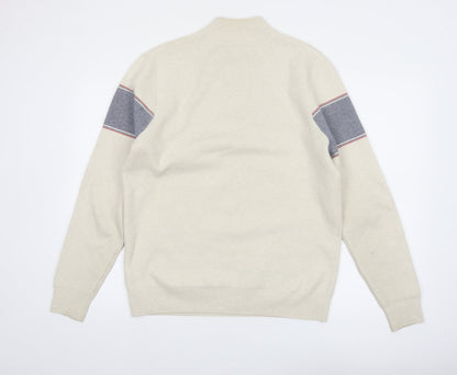 Marks and Spencer Men's Beige 1/2 Zip Cotton Blend Jumper M