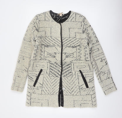 Esprit Women Beige Geometric Cardigan Wool Blend Size S