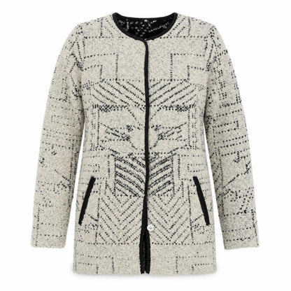 ESPRIT Women Beige Geometric Cardigan Wool Blend Size S