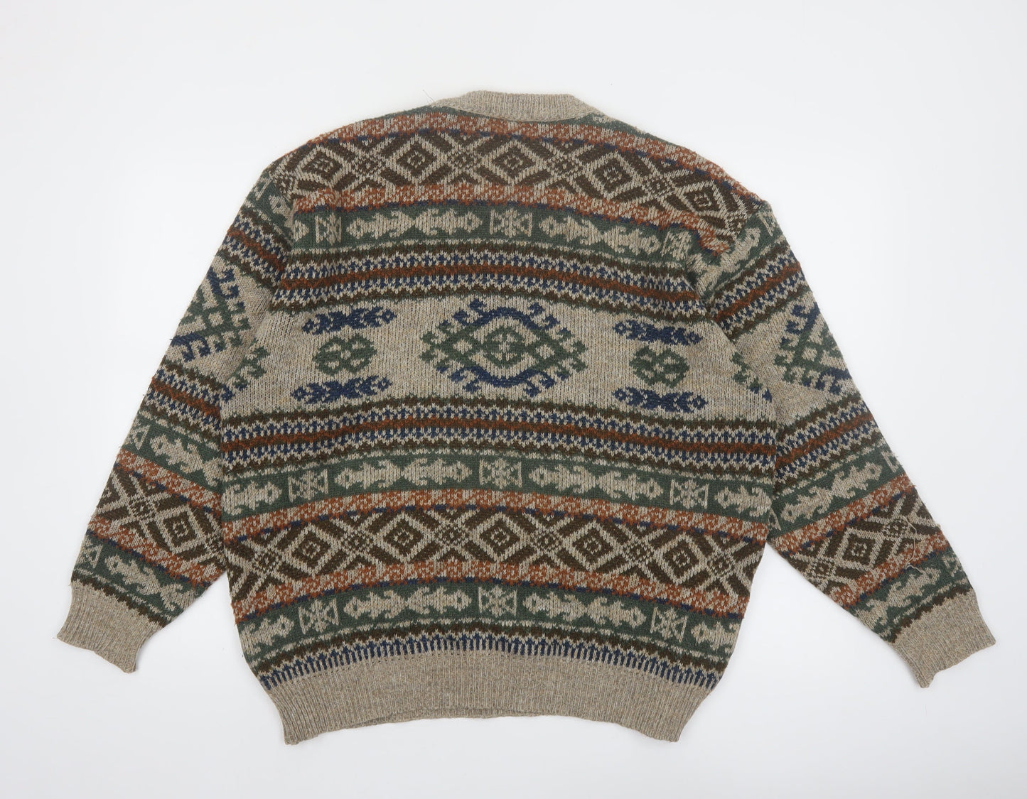 Marks and Spencer Men’s Beige Fair Isle Knit Jumper L Wool Retro Pullover