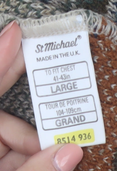 Marks and Spencer Men’s Beige Fair Isle Knit Jumper L Wool Retro Pullover