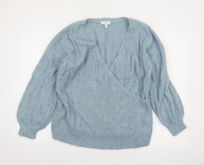 Envie de Fraise Women Blue Cable-Knit Wrap Jumper Size 10/12