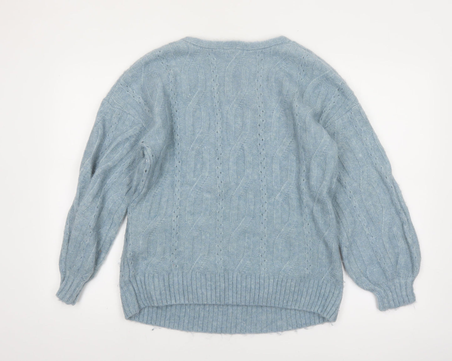 Envie de Fraise Women Blue Cable-Knit Wrap Jumper Size 10/12