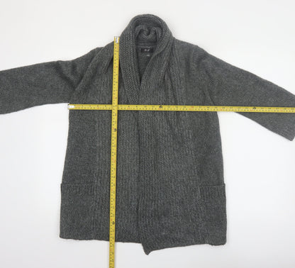 F&F Women's Grey Acrylic Knit Cardigan Size 12 Open Front Long Sleeve