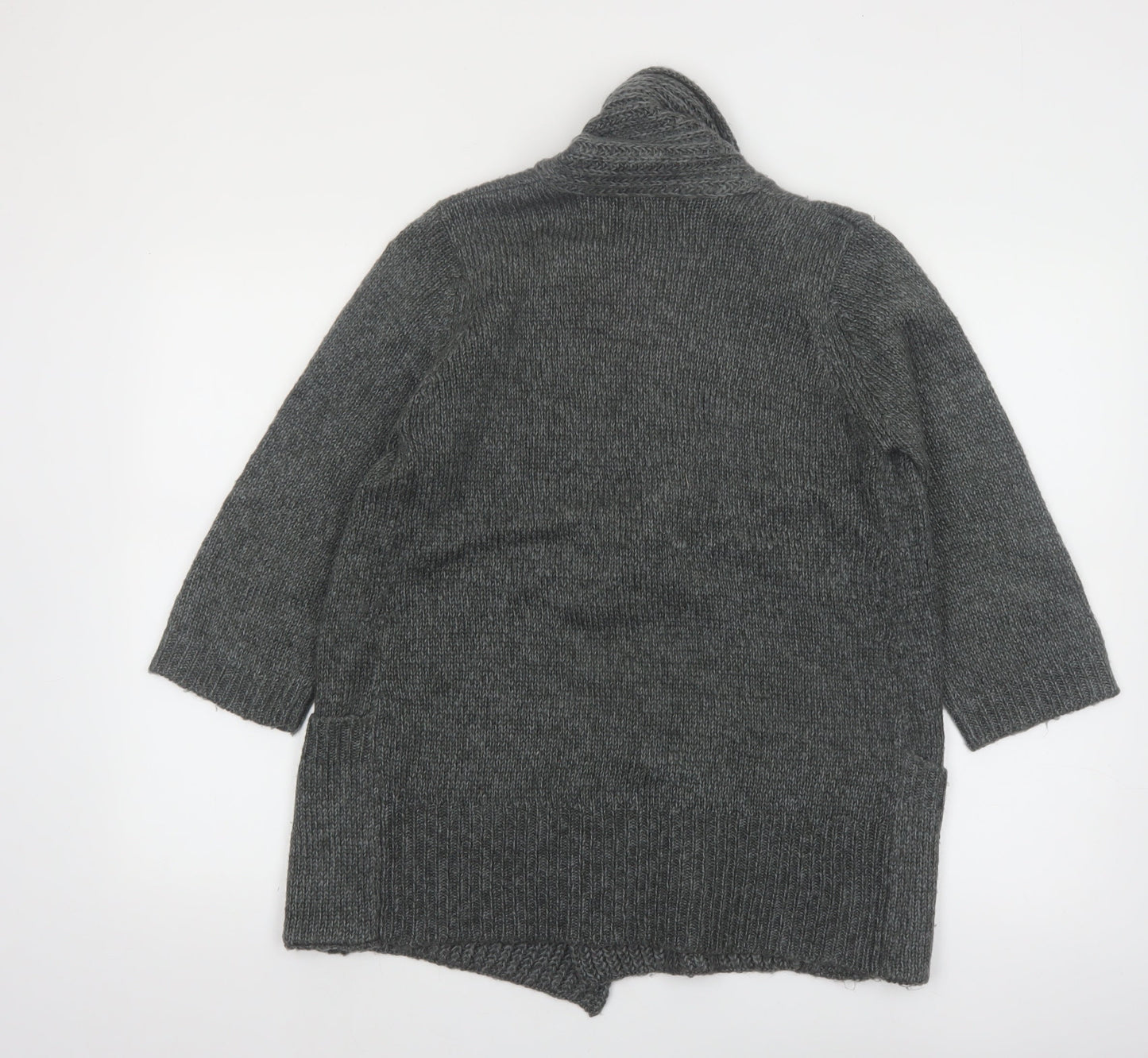 F&F Women's Grey Acrylic Knit Cardigan Size 12 Open Front Long Sleeve