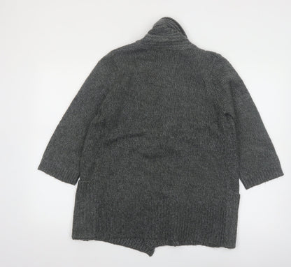 F&F Women's Grey Acrylic Knit Cardigan Size 12 Open Front Long Sleeve
