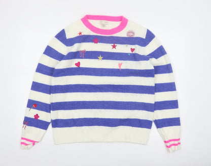 Love & Roses Women Blue Striped Embroidered Pullover Jumper Size 12