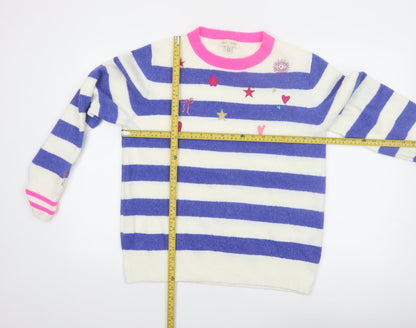 Love & Roses Women Blue Striped Embroidered Pullover Jumper Size 12