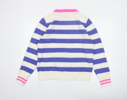 Love & Roses Women Blue Striped Embroidered Pullover Jumper Size 12