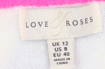 Love & Roses Women Blue Striped Embroidered Pullover Jumper Size 12