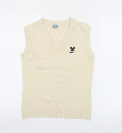 Disney Womens Beige Mickey Knit V-Neck Sleeveless Vest L