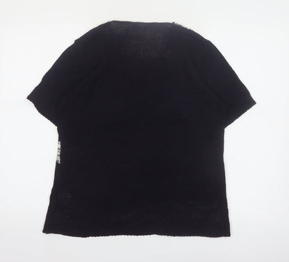 Anne Smith Womens Black Sequin Short Sleeve Knit Pullover Jumper L/XL