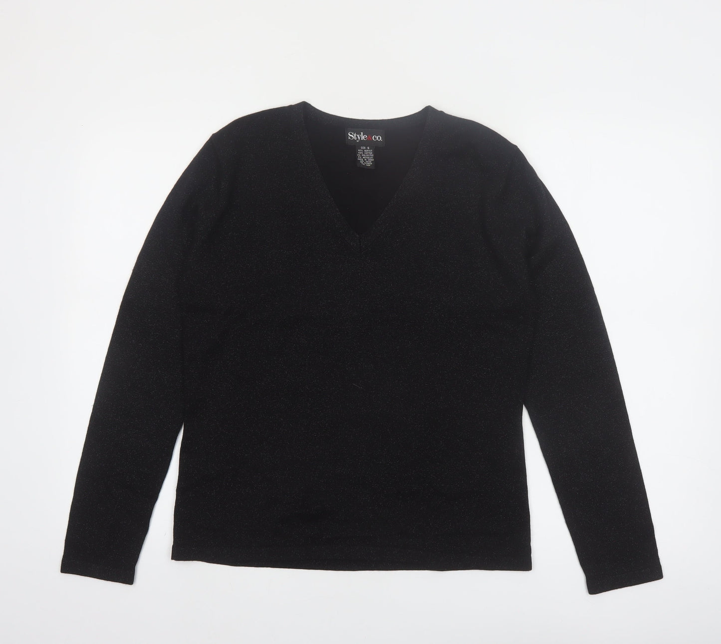 Style & Co Women's Black V-Neck Long Sleeve Pullover Jumper Size S