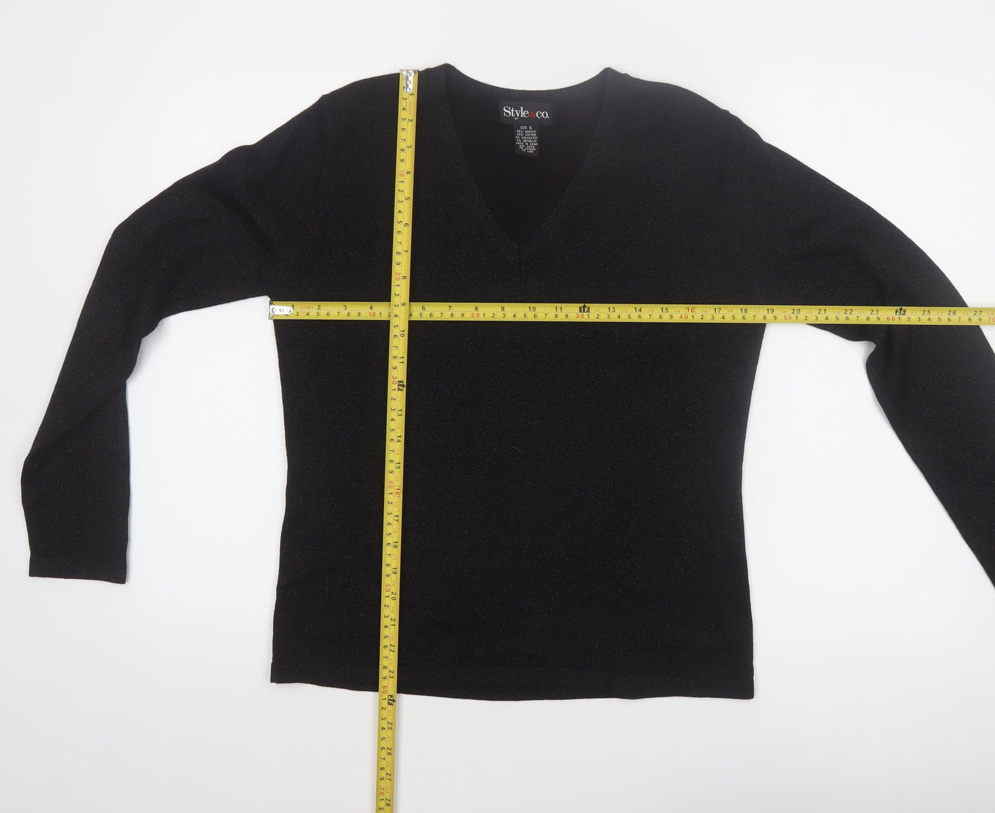 Style & Co Women's Black V-Neck Long Sleeve Pullover Jumper Size S