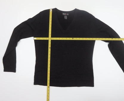 Style & Co Women's Black V-Neck Long Sleeve Pullover Jumper Size S