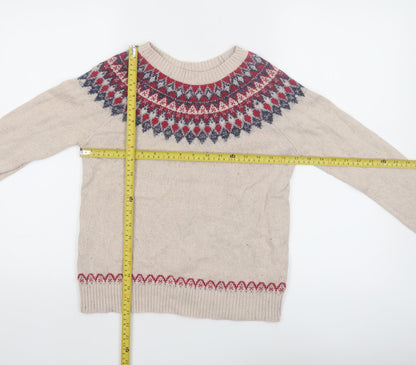 Fat Face Women Ivory Fair Isle Pullover Jumper Size M Wool Blend