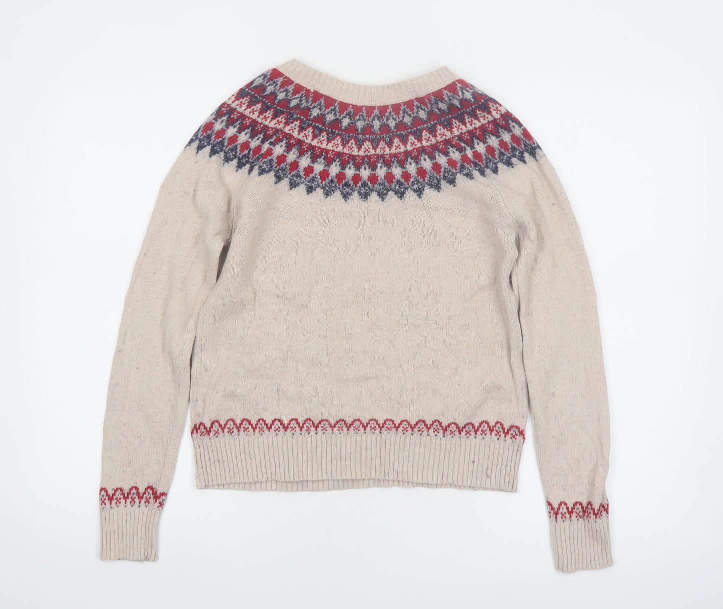 Fat Face Women Ivory Fair Isle Pullover Jumper Size M Wool Blend