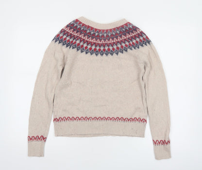 Fat Face Women Ivory Fair Isle Pullover Jumper Size M Wool Blend